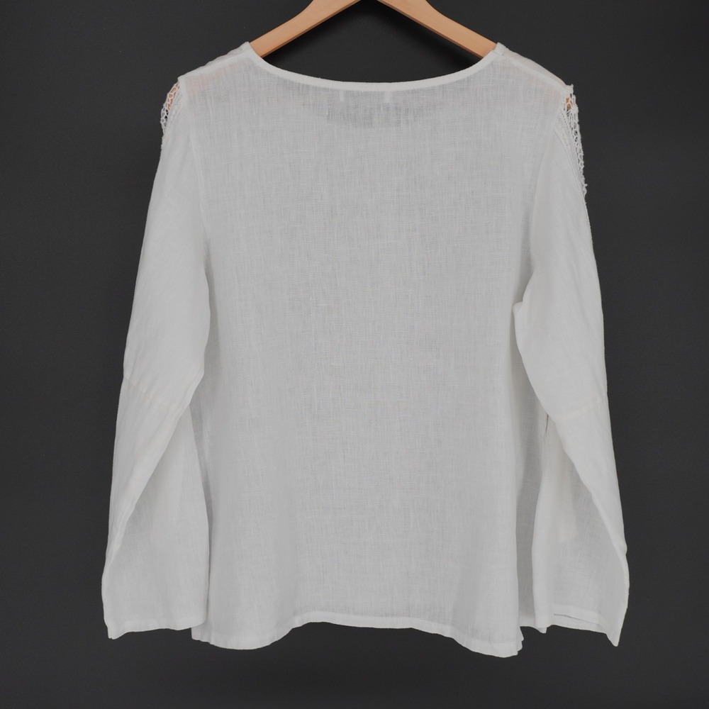 Terzo Millennio Made in Italy Linen Blouse Lace Sleeve Boho Top White Womens L - Picture 3 of 13